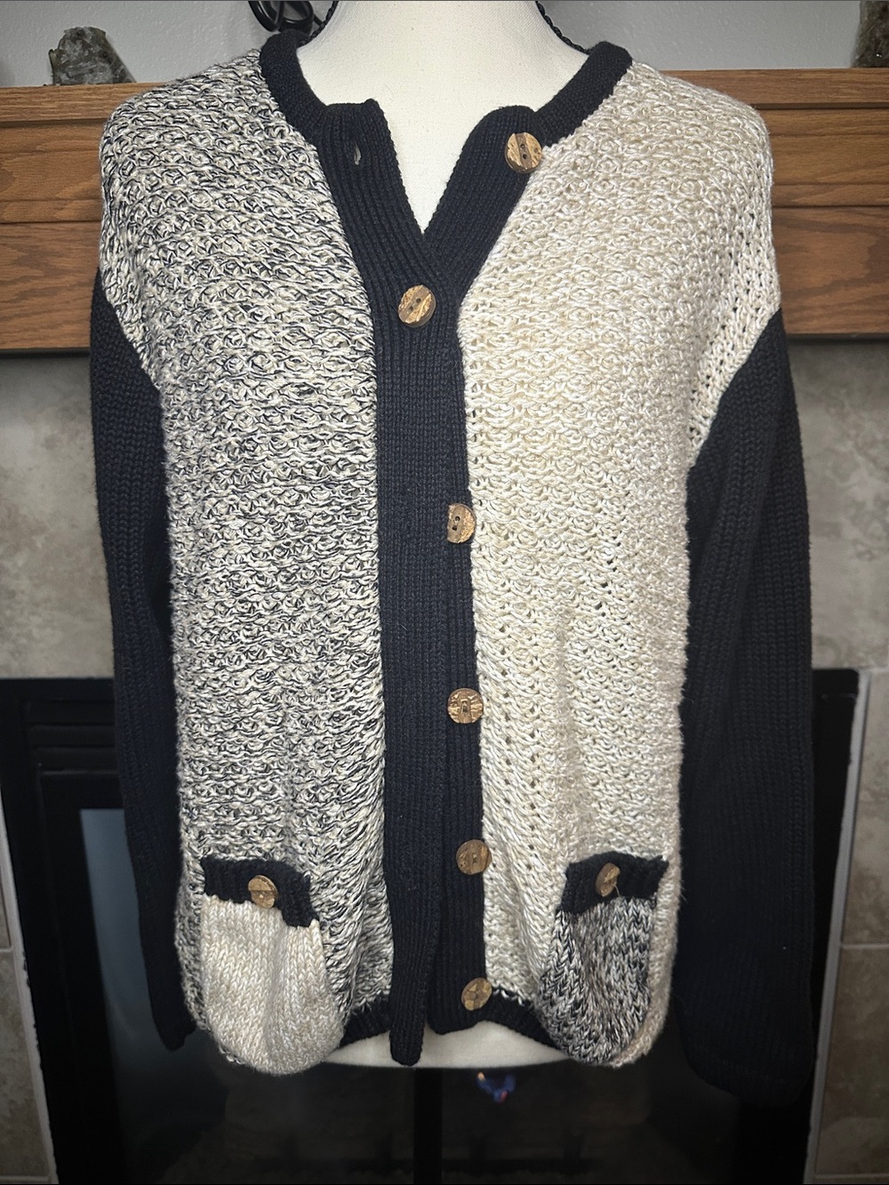 Christopher & Banks L Colorblock Marled Knit Button Cardigan Cottage Boho